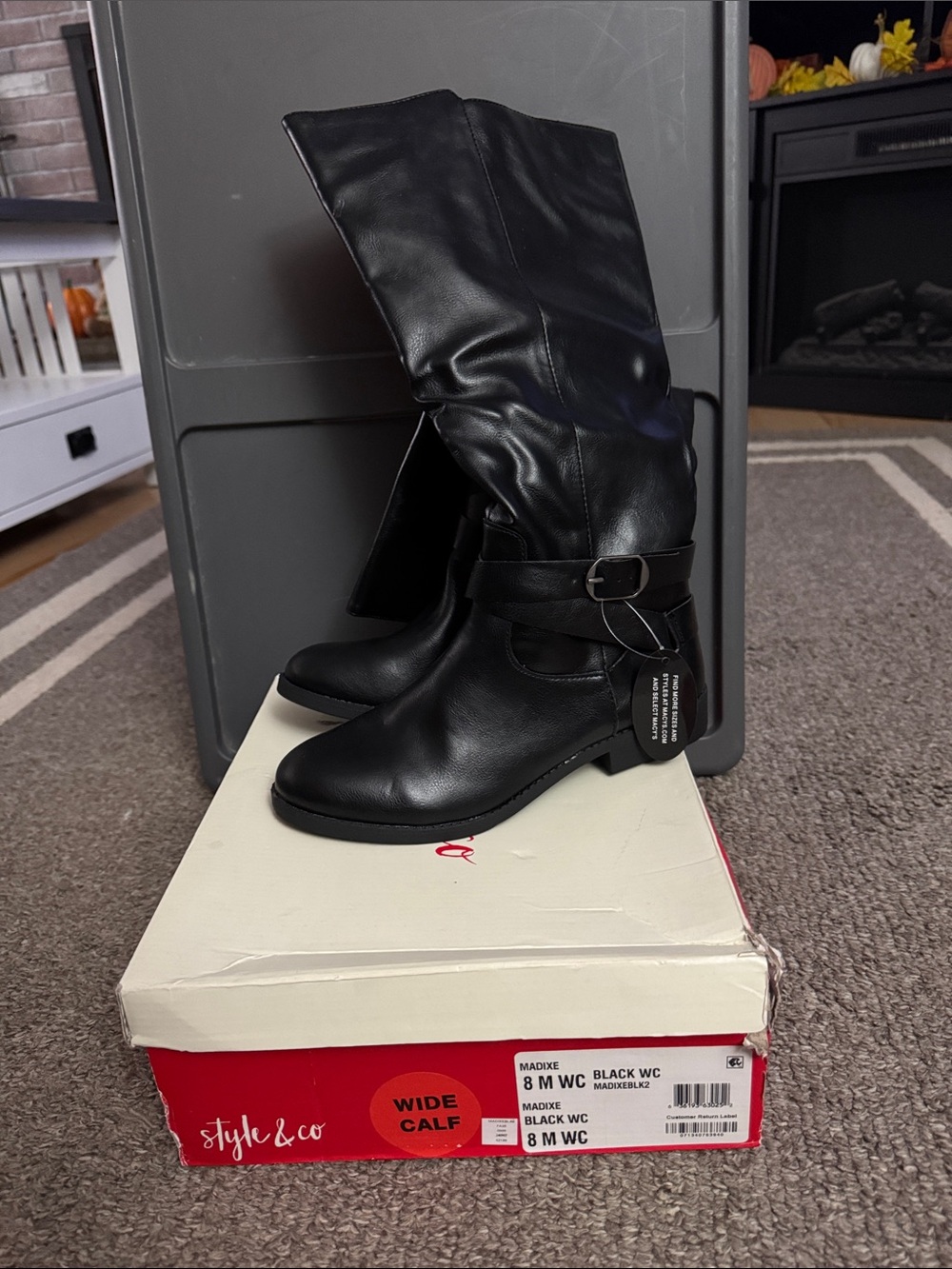 Style & Co. Black Mid‑Calf Buckle Riding Boots